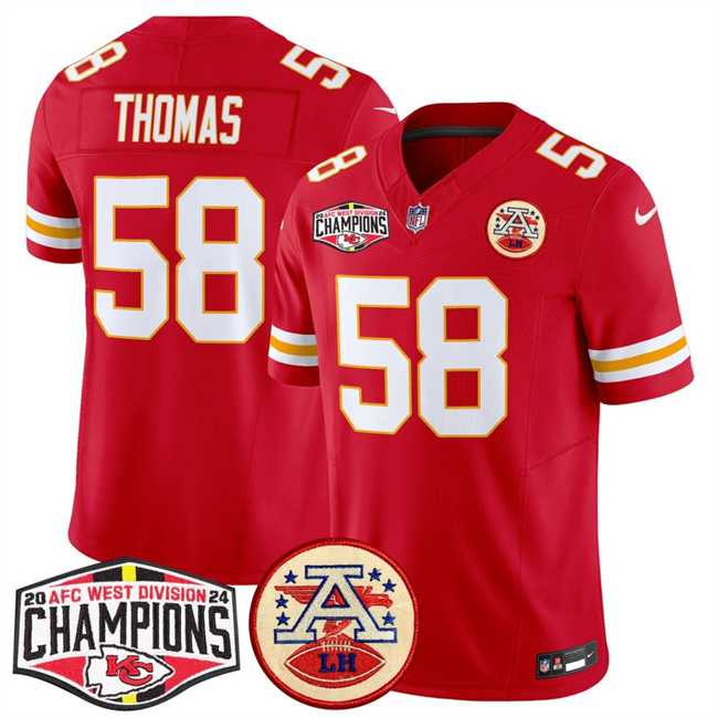 Mens Kansas City Chiefs #58 Derrick Thomas Red F.U.S.E. 2024 AFC West Division Champions Vapor Limited Stitched Jersey